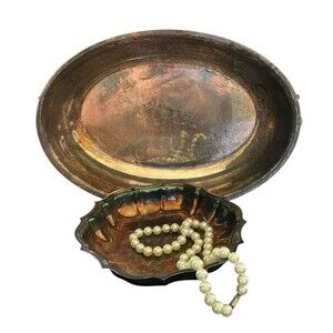 Vintage Silver Plated Dishes Trinket Tray Lot Of 2 Shabby Chic, French Country